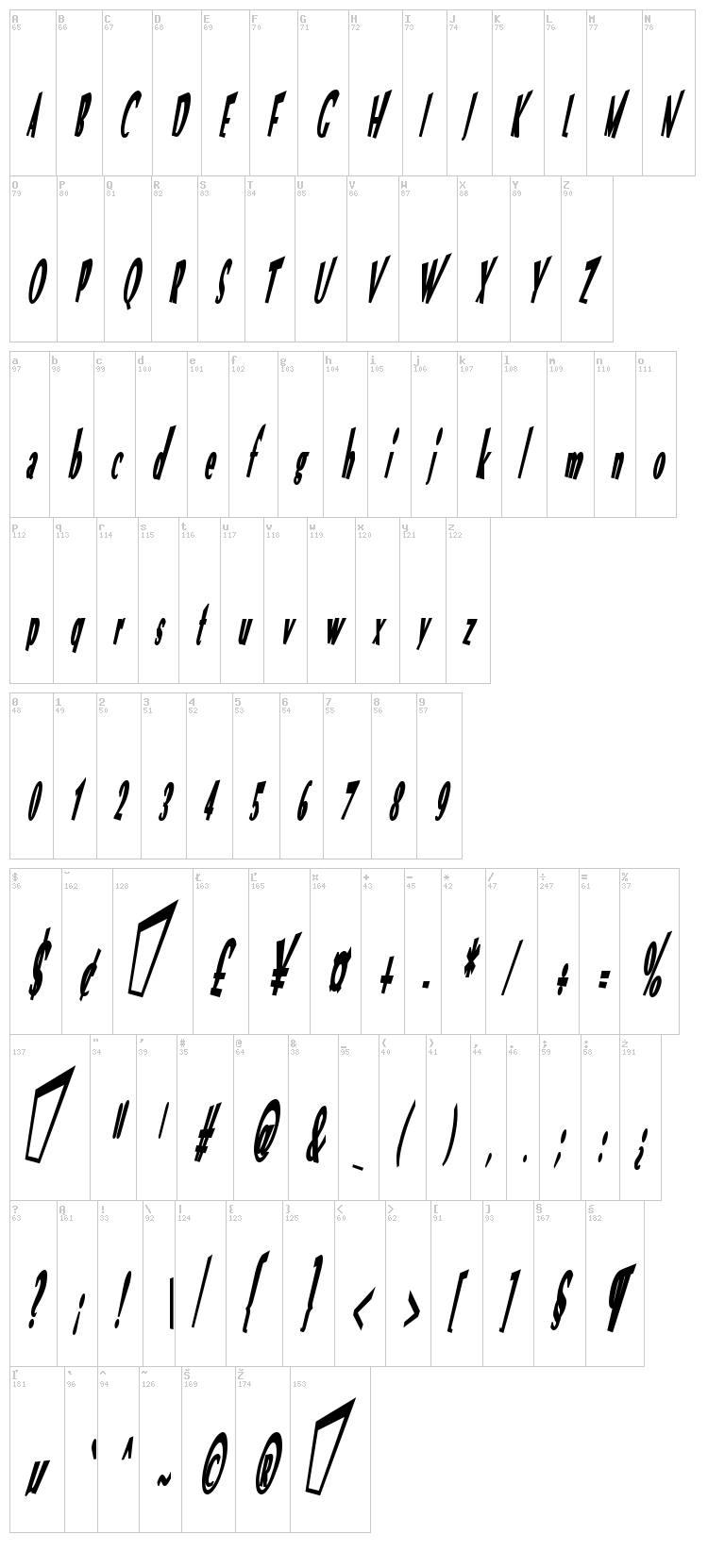 VTC Optika font map